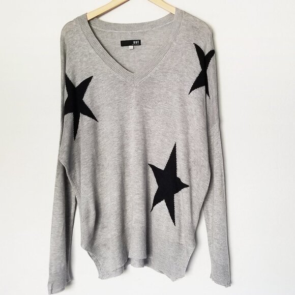 Kut‎ From The Kloth Gray Star Pullover V Neck Sweater S Cashmere Blend Jumper - Picture 2 of 14